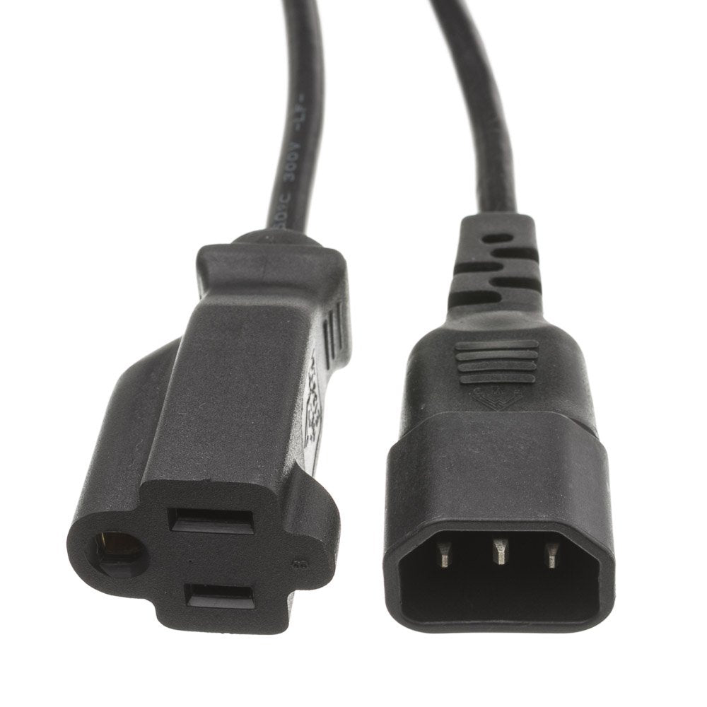 12 feet Computer/Monitor Power Cord, C13 Female to NEMA 5-15P Male Plug, 3 Pin, 18 AWG, SVT, 10 Amp, C13 to Nema 5-15P Power Cable for PC/Monitor, Black, CableWholesale