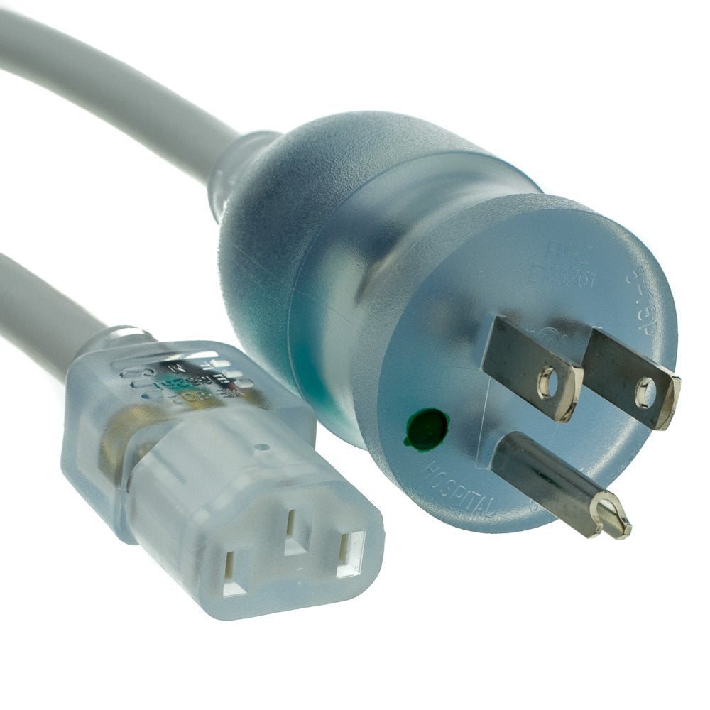 CableWholesale 6 feet Hospital Grade Green Dot Power Cord, Nema 5-15P Male to C13 Female Clear Plug, 14 AWG, SJT, 15 Amp/125 Volt, Power Supply Cord, Clear