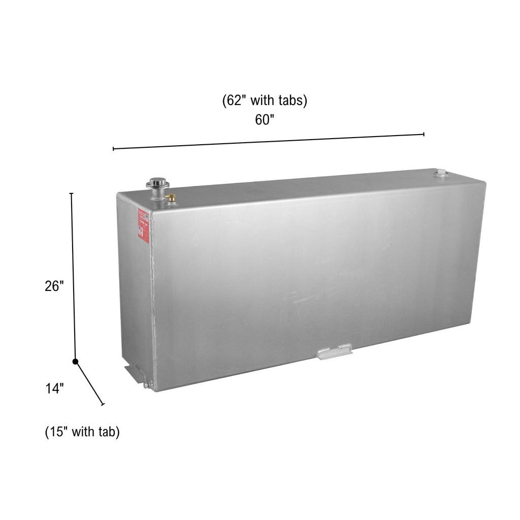 RDS MFG INC 72118 Vertical Transfer Fuel Tank - 90 Gallon Capacity 60" L x 14" W x 26" H, Silver Mill Finish Aluminum
