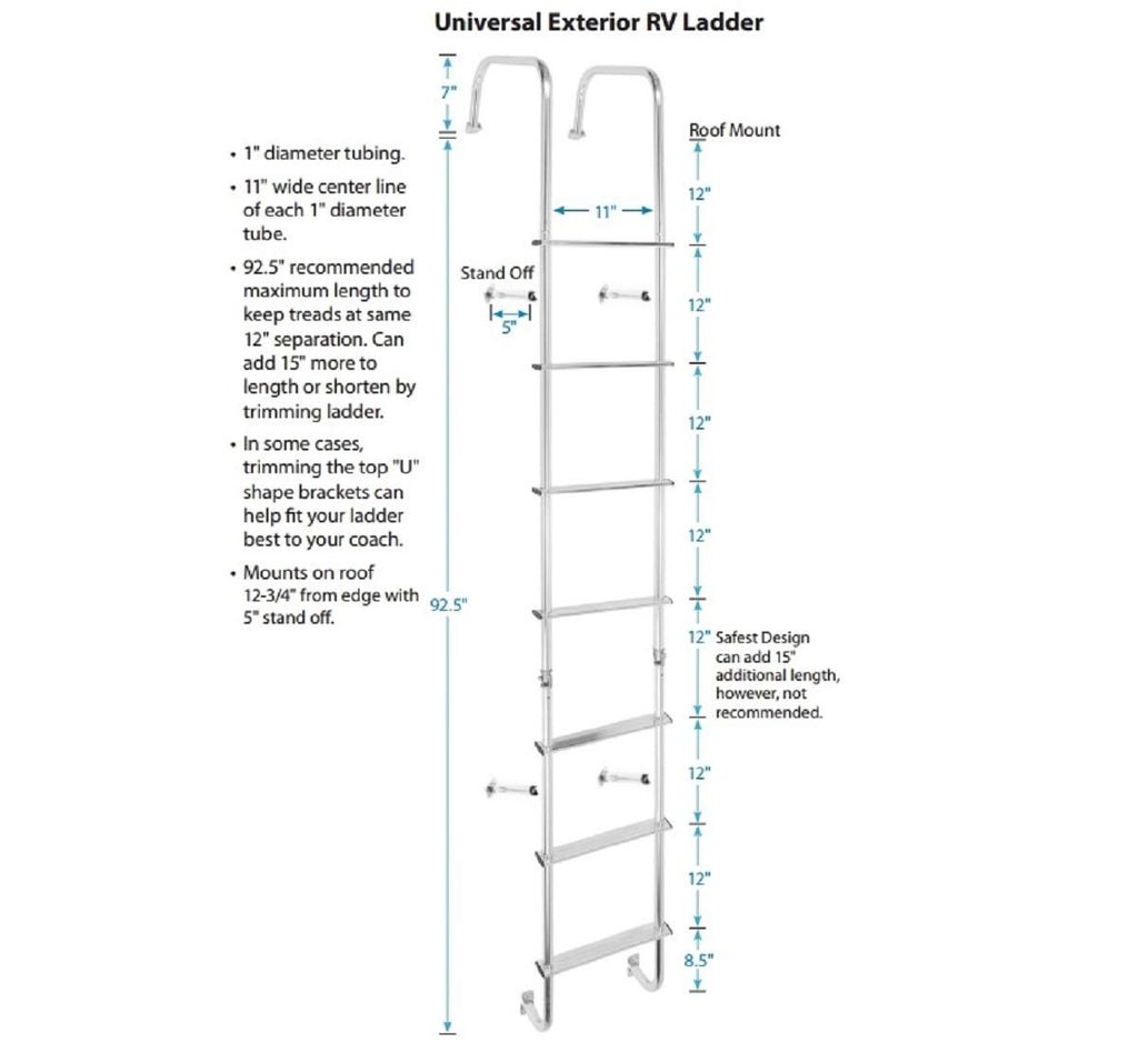 Stromberg Carlson LA-401 Universal Exterior RV Ladder, Heavy-Duty Rear Ladder for Travel Trailers & Campers, Roof Access, Durable Silver Finish, Easy Installation, Universal Fit, Silver