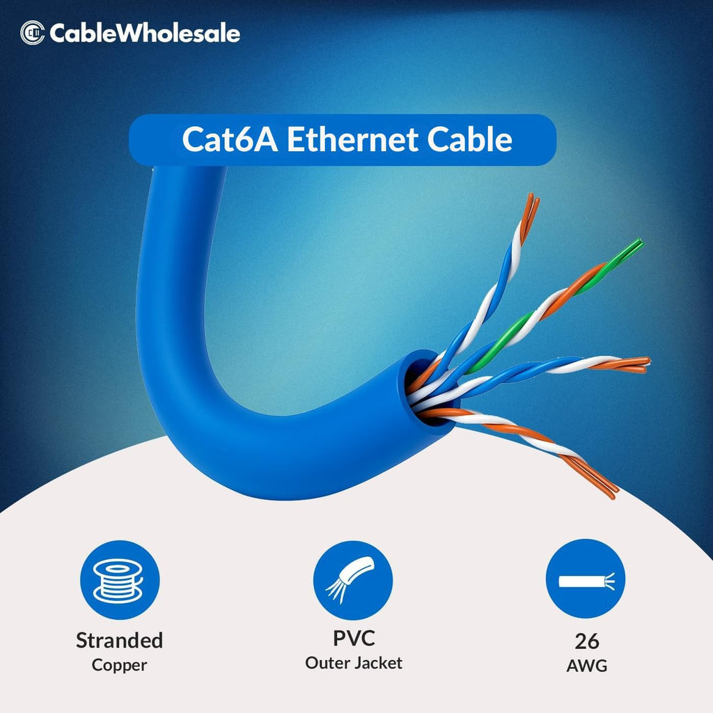 1000 Foot Bulk Shielded Cat6a Ethernet Cable, F/UTP, Stranded Copper, Spool, 26AWG, 500Mhz, 10Gig Network Patch Cable, 1000 feet Spool, Blue, CableWholesale