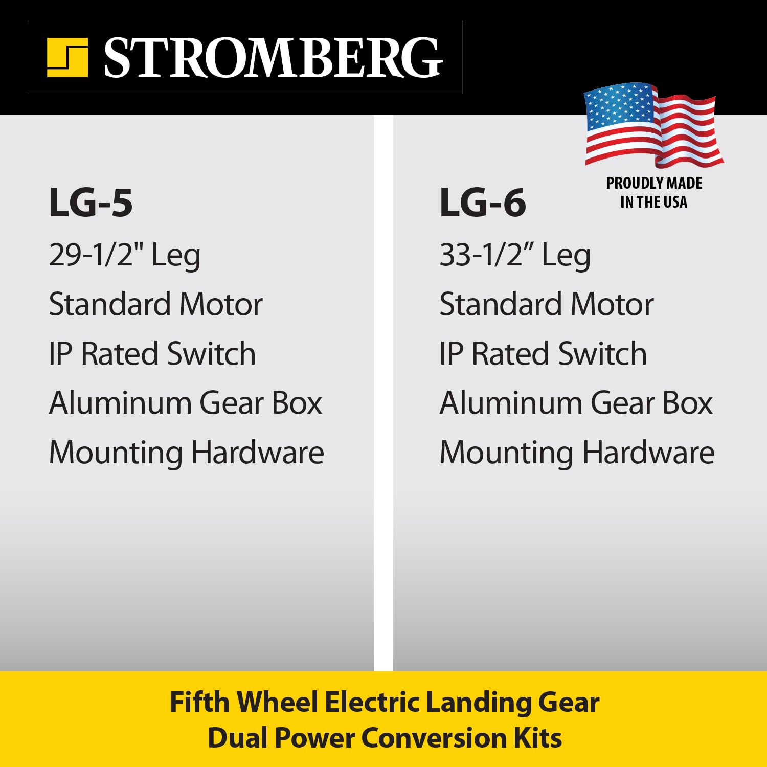 Stromberg Carlson LG-5 Dual Power Landing Gear Conversion Kit - 5th Wheel RV Landing Gear Replacement, Camper Stabilizer, Travel Trailer, Leveling Tool with 5000 lb Motor - 29.5" Lead Leg, 1 Side