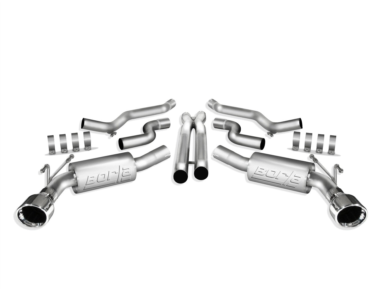 BORLA 140356 Cat-Back Perf. Exhaust System for 2010-2013 Chevrolet Camaro SS V8 T-304 Stainless Steel ATAK Sound Dual Split Rear Exit Single 4.5" Round Polished T-304 Stainless Steel Tips Each Side