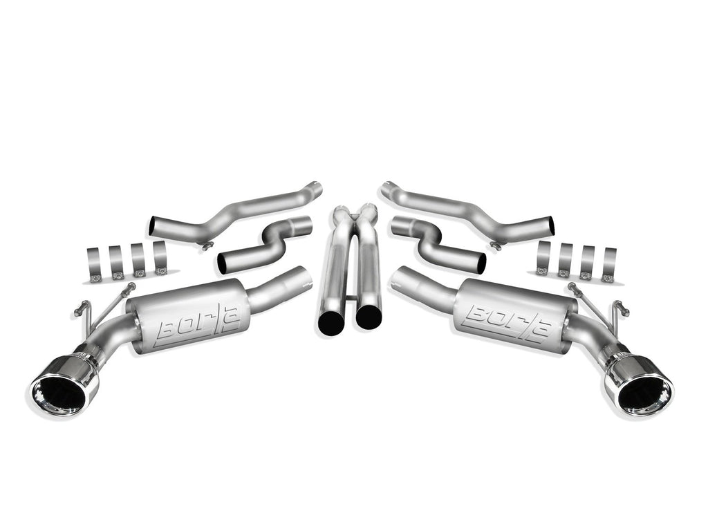 BORLA 140356 Cat-Back Perf. Exhaust System for 2010-2013 Chevrolet Camaro SS V8 T-304 Stainless Steel ATAK Sound Dual Split Rear Exit Single 4.5" Round Polished T-304 Stainless Steel Tips Each Side