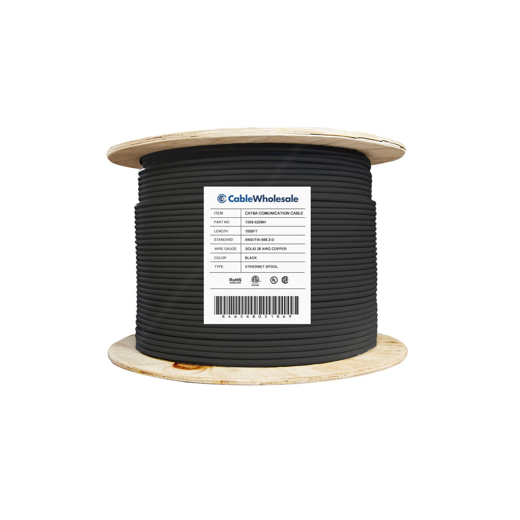 CableWholesale 1000 Foot Bulk Shielded Cat6a Ethernet Cable, F/UTP, Stranded Copper, Spool, 26AWG, 500Mhz, 10Gig Network Patch Cable, 1000 feet Spool, Black