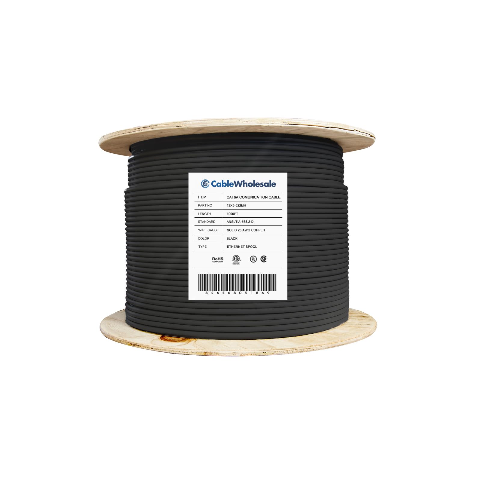 CableWholesale 1000 Foot Bulk Shielded Cat6a Ethernet Cable, F/UTP, Stranded Copper, Spool, 26AWG, 500Mhz, 10Gig Network Patch Cable, 1000 feet Spool, Black