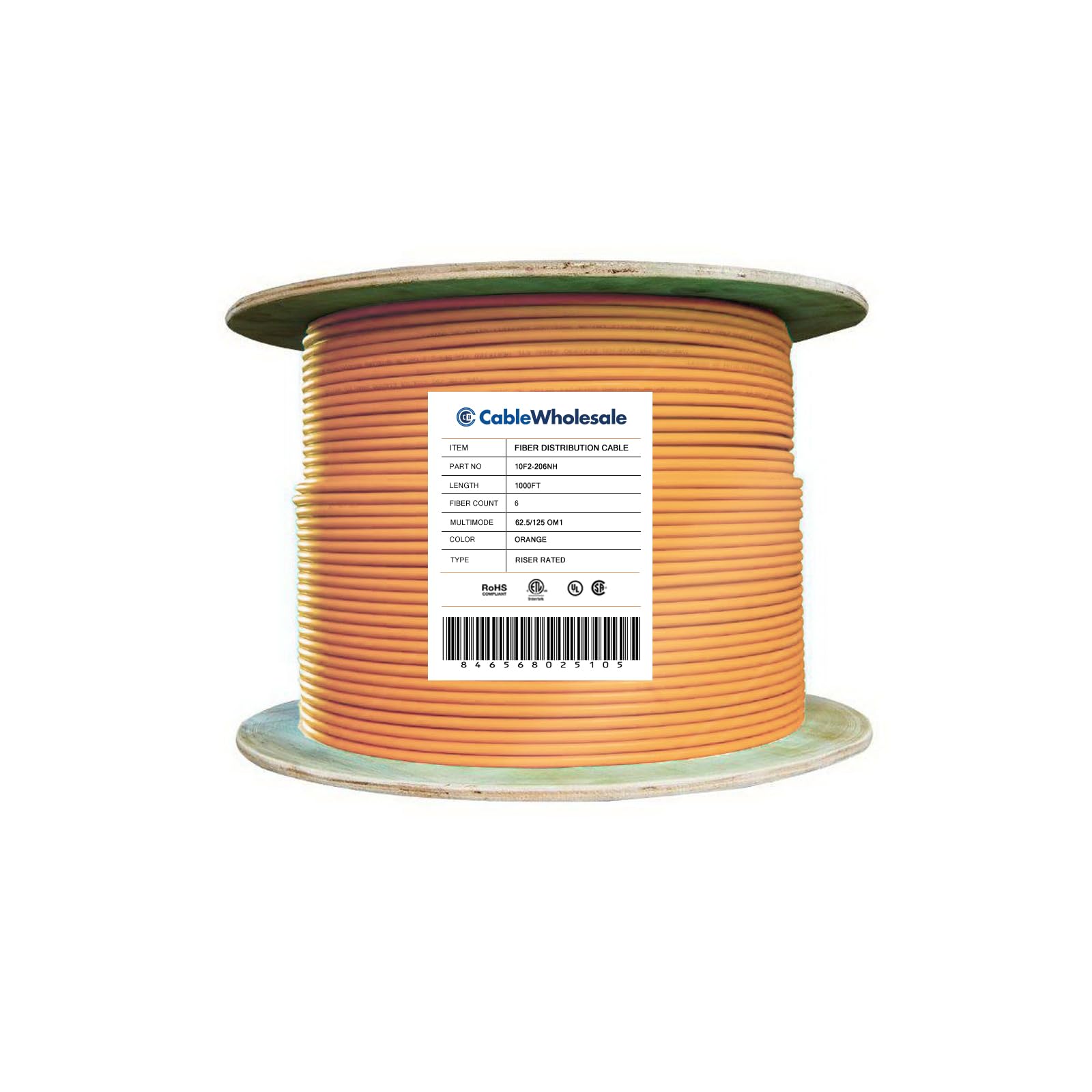 CableWholesale 6 Strand Fiber Optic Cable, Multimode, Orange, 1000ft Spool