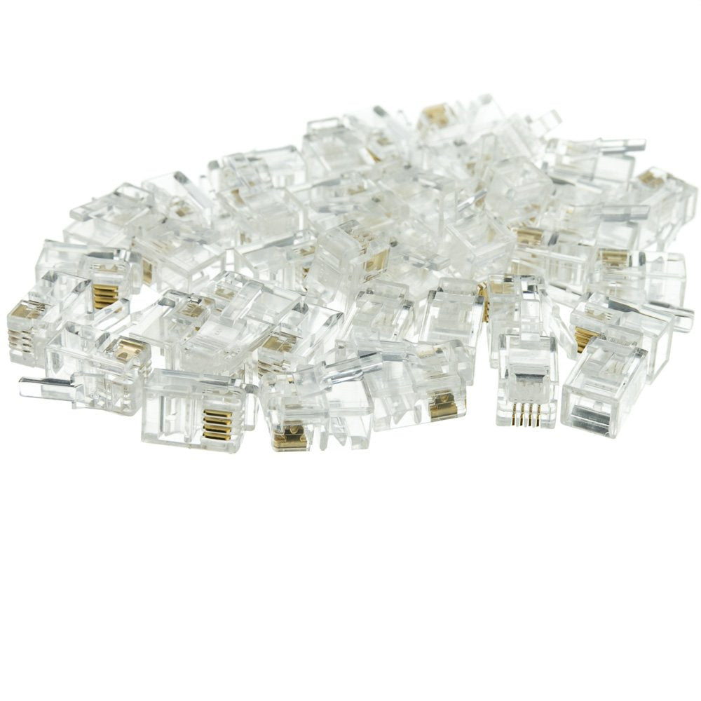 CableWholesale Phone/Data RJ22 Crimp Connectors for Flat Cable, 4P4C, 100 Pieces (31D0-440HD)