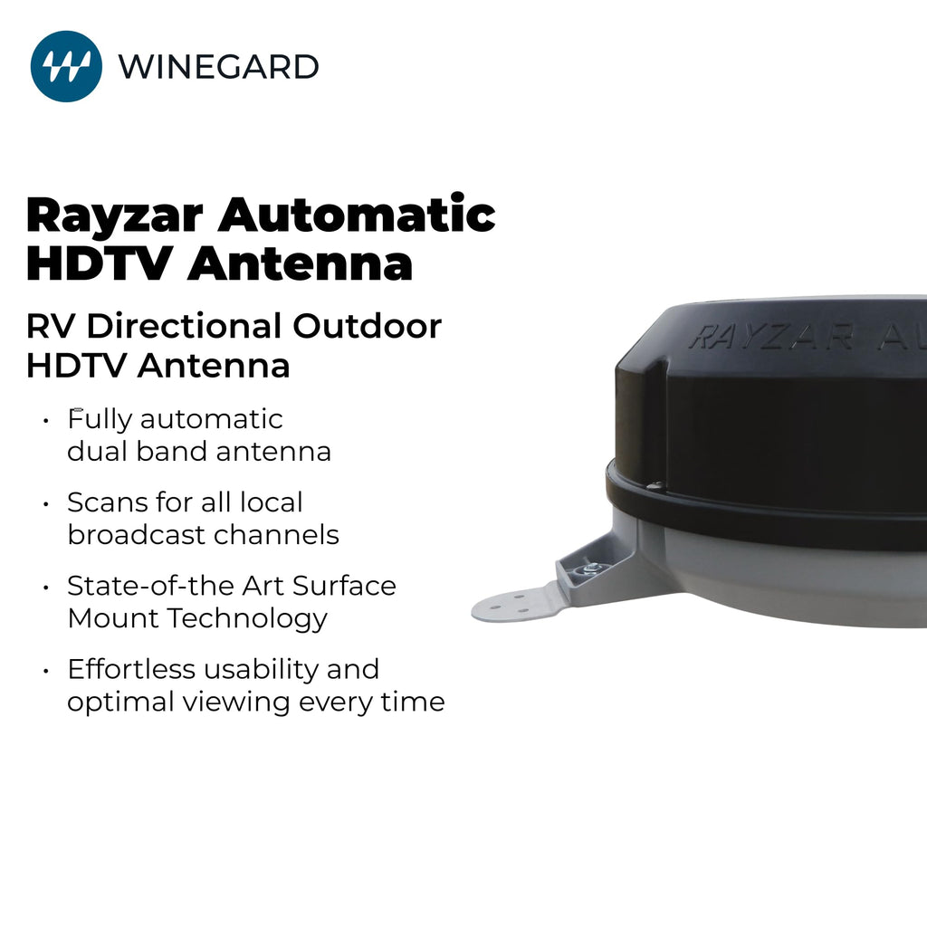 Winegard Rayzar Automatic RZ-8535 Fully Automatic RV Antenna (4K Ultra-HD Ready, ATSC 3.0 Ready, Digital VHF/UHF, Amplified) - Black