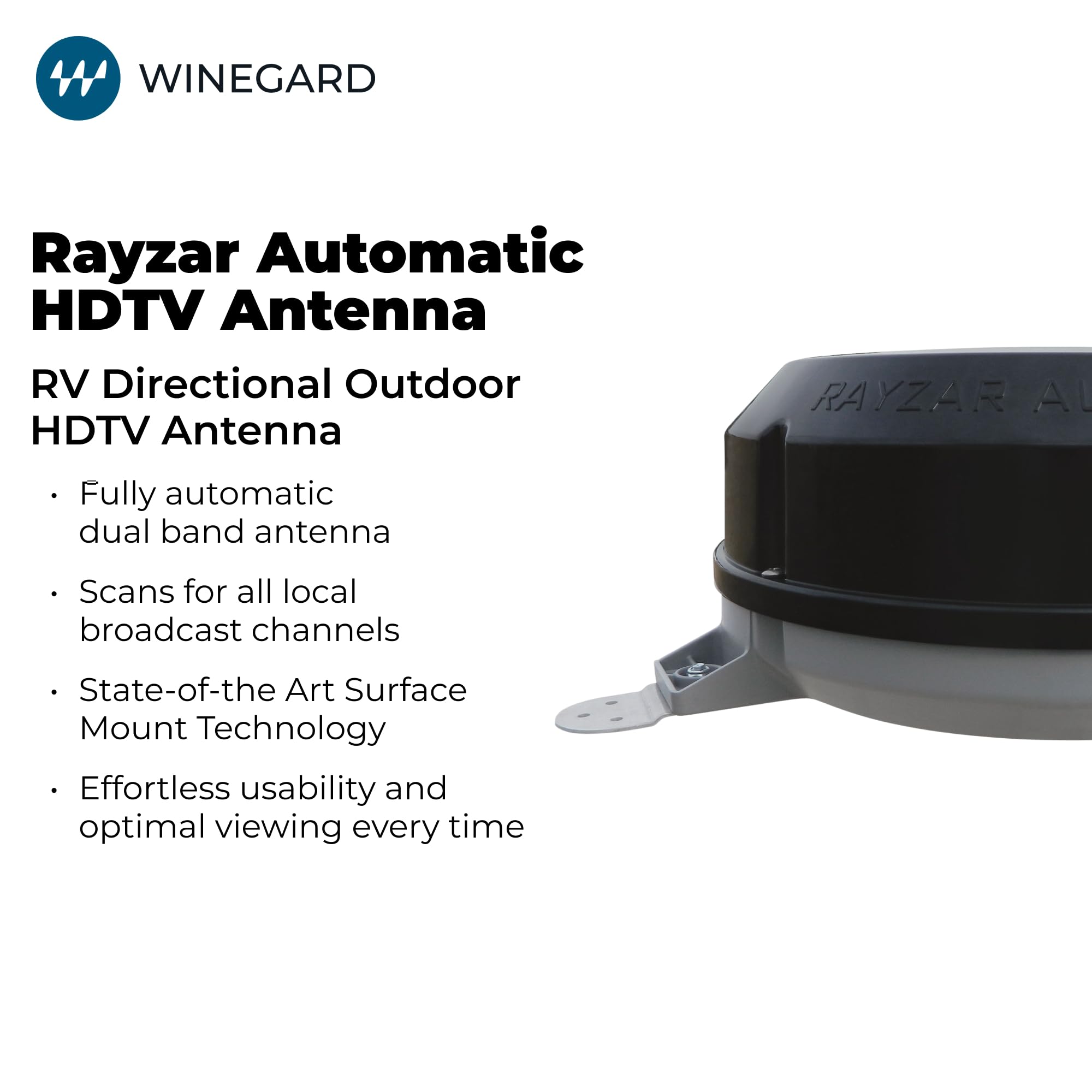 Winegard Rayzar Automatic RZ-8535 Fully Automatic RV Antenna (4K Ultra-HD Ready, ATSC 3.0 Ready, Digital VHF/UHF, Amplified) - Black