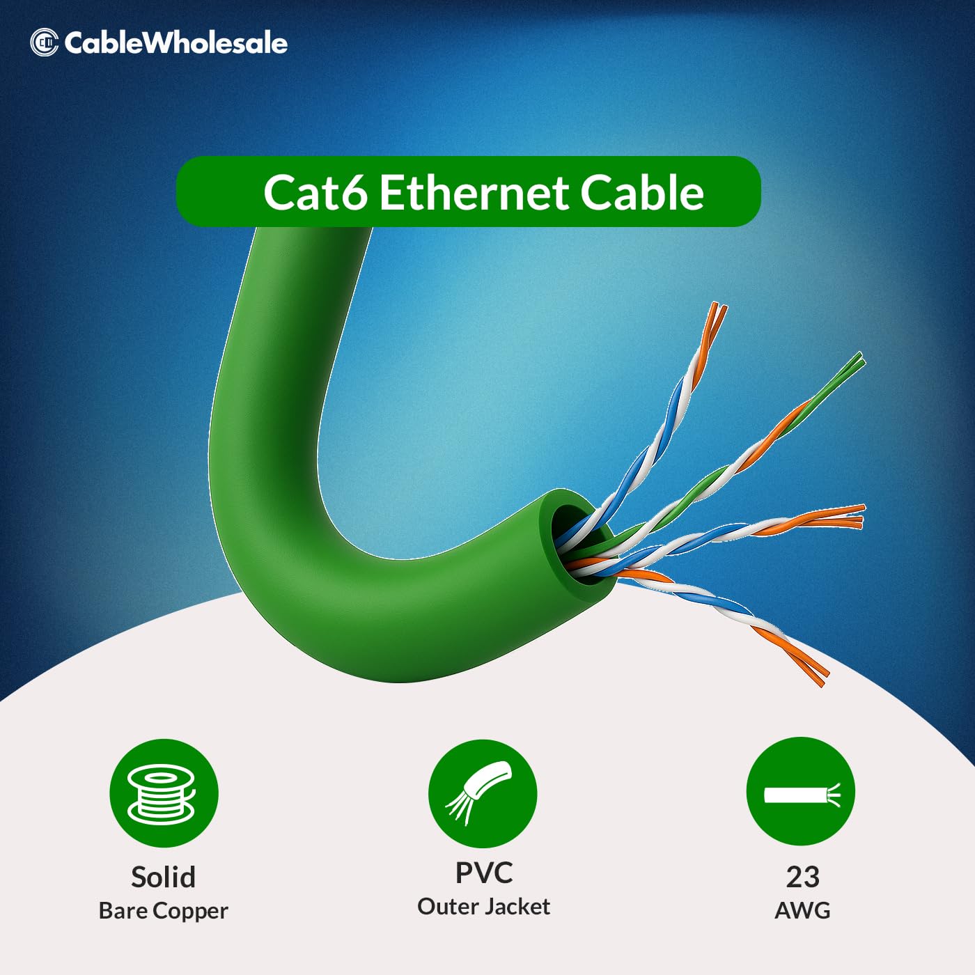 CableWholesale 1000 Foot Bulk Cat6 Ethernet Cable, Plenum Rated (CMP), Green Ethernet Cable, 23 AWG 4 Pair Solid Bare Copper, UTP (Unshielded Twisted Pair) with PullBox