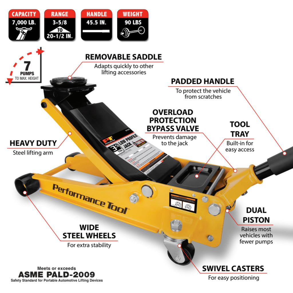 Performance Tool W1645 3.5 Ton Low Profile Swiveling Floor Jack