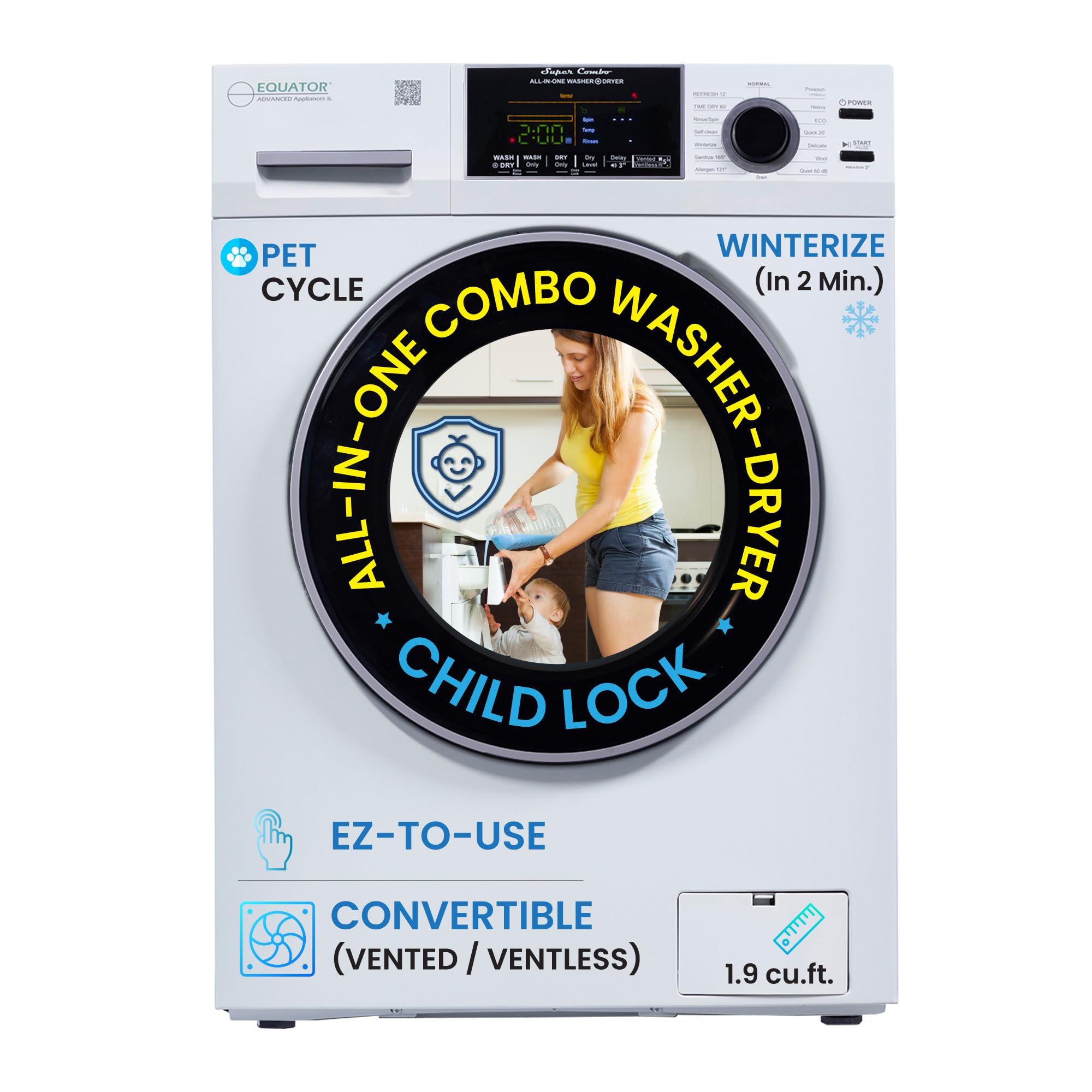 Equator Ver 3 Combo Washer Vented/Ventless Dry-1400RPM Color Coded Display White