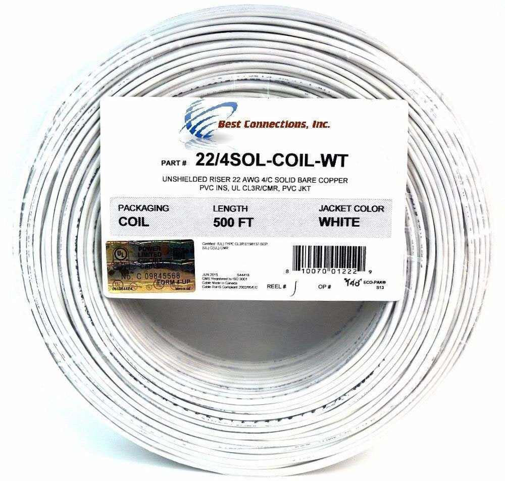 SCP 500' ft 22 Gauge 4 Conductor Solid Security Alarm Wire Cable White Flexible