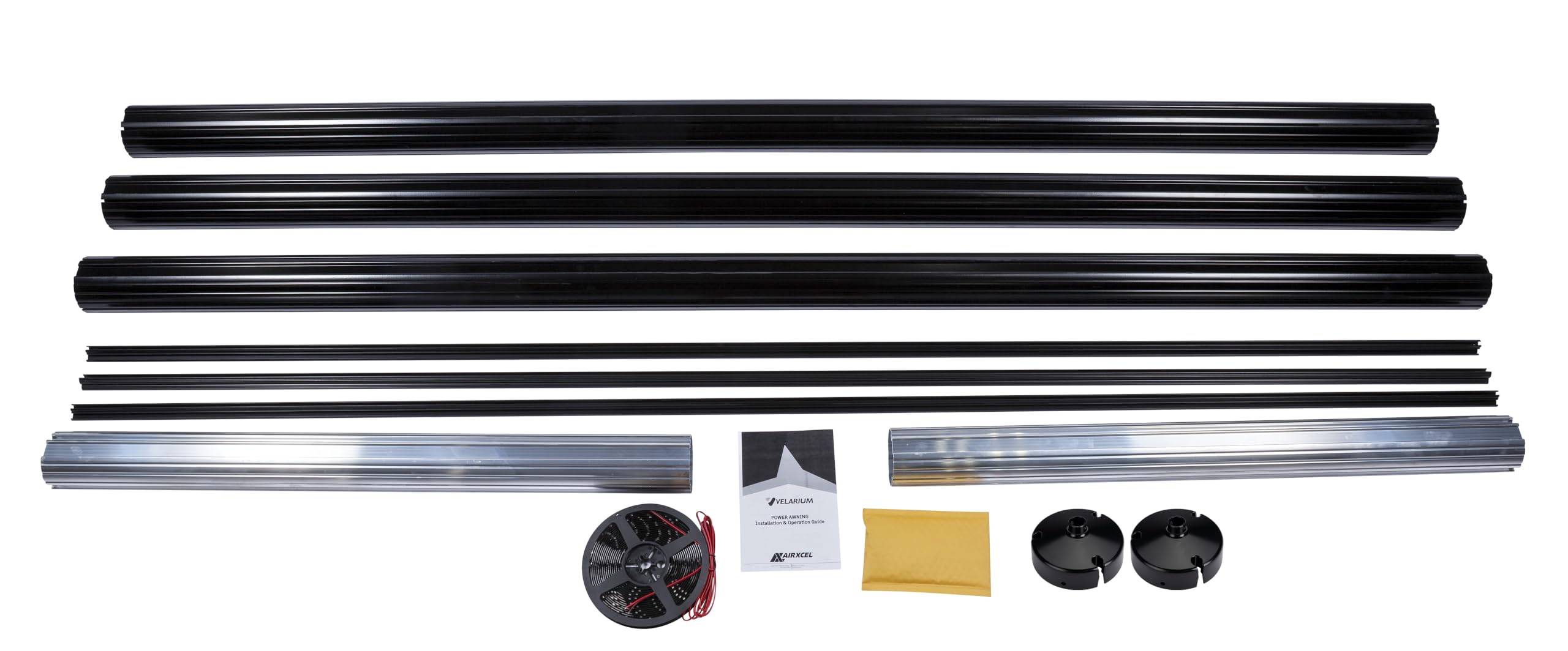 14' Cut-to-Fit Black Powder Coated Roller Tube, Black End Caps, Light Rail and LED Lighting (Range 14' - 6')