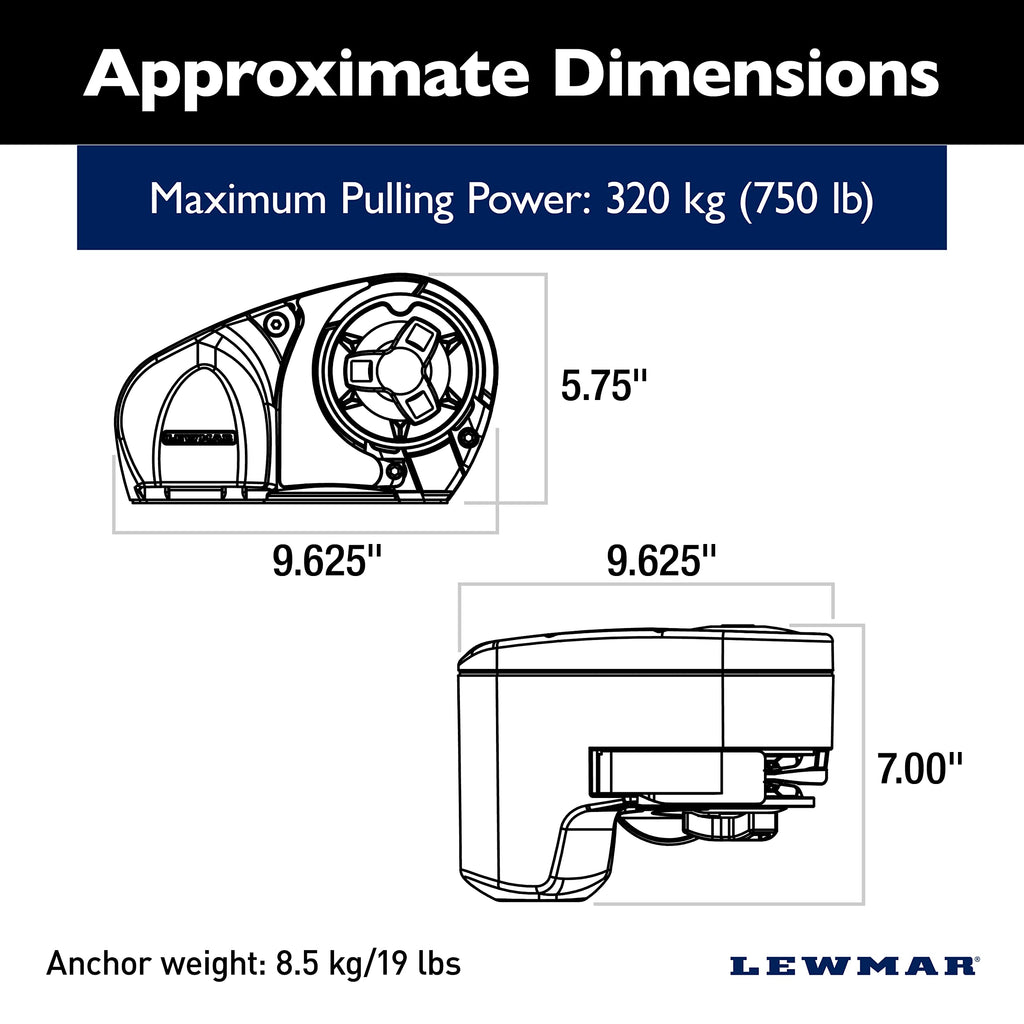 Lewmar 12V/500-Watt Pro-Series Gypsy with 316 Stainless Steel for Boats 20'-38' with 1/4" G4 Chain, Max Pull 700 lbs. - 6656011967-310