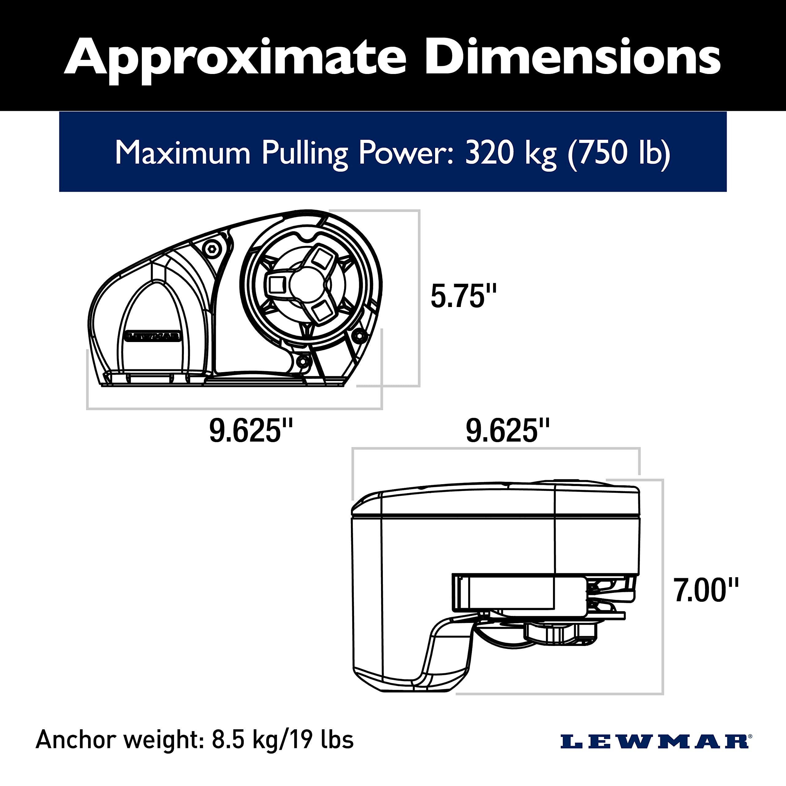 Lewmar 12V/500-Watt Pro-Series Gypsy with 316 Stainless Steel for Boats 20'-38' with 1/4" G4 Chain, Max Pull 700 lbs. - 6656011967-310