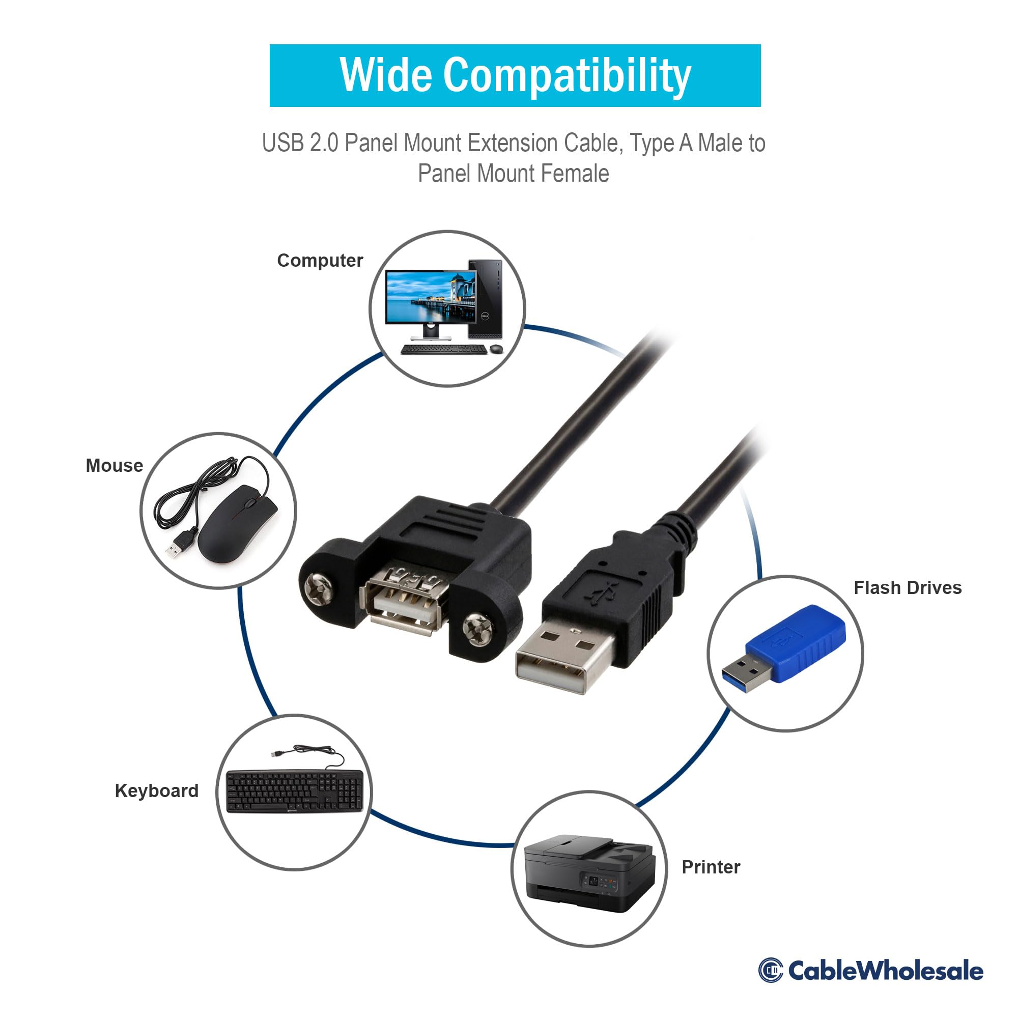 USB 2.0 Extension Cable - Type A Male to Female, Black, for Professional and DIY Installations, 15 Feet