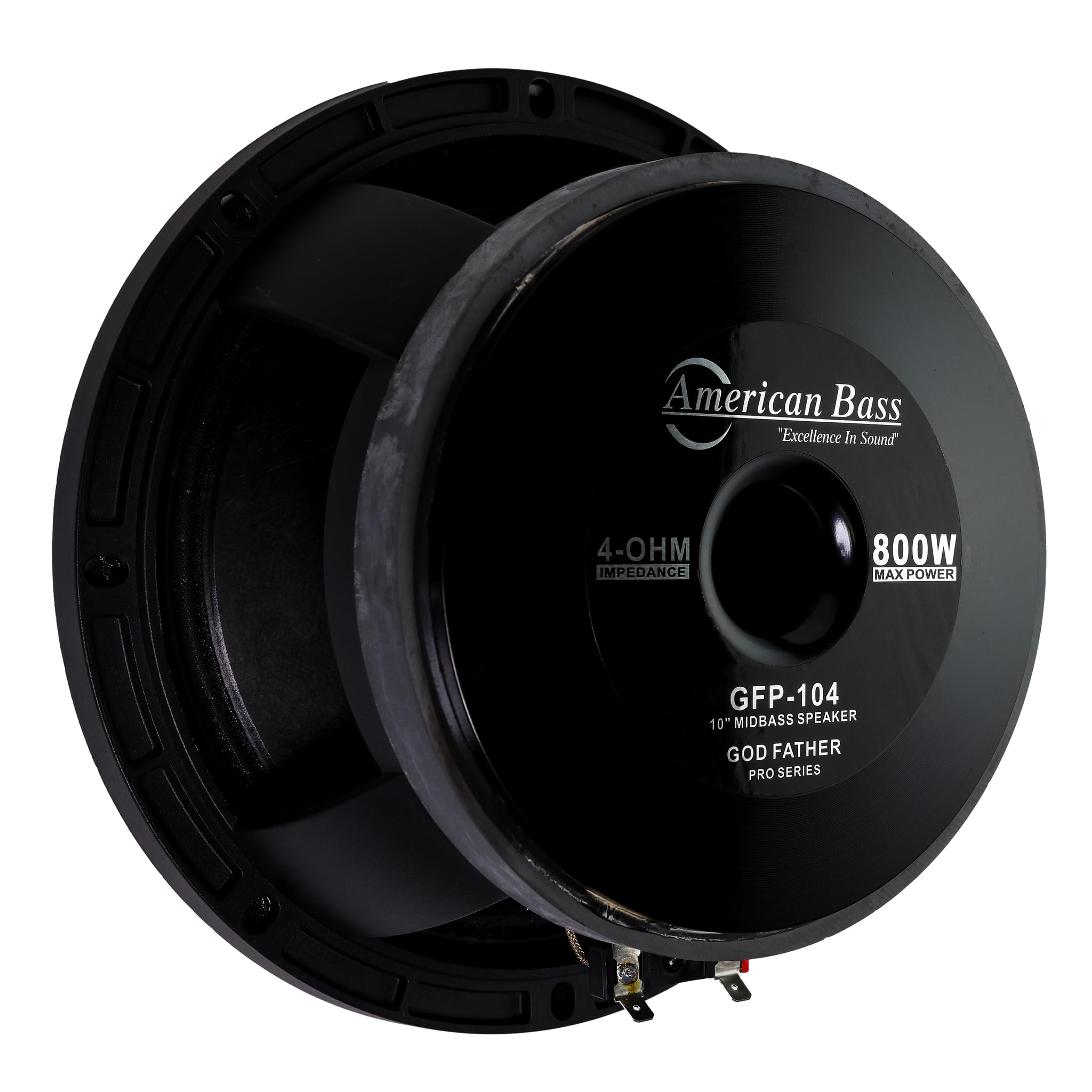 AVD. American Bass Godfather 10 Midrange Car Speaker, 800 Watt Maximum Power, Mid Bass Car Audio Stereo Woofer Loudspeaker, 10 inch 4 Ohm Voice Coil