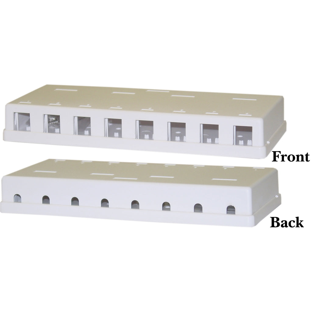 8 Port Keystone Jack Surface Mount Box, White, Surface Mount Box for Networking, Home Theatre, Security/Surveillance, Cablewholesale