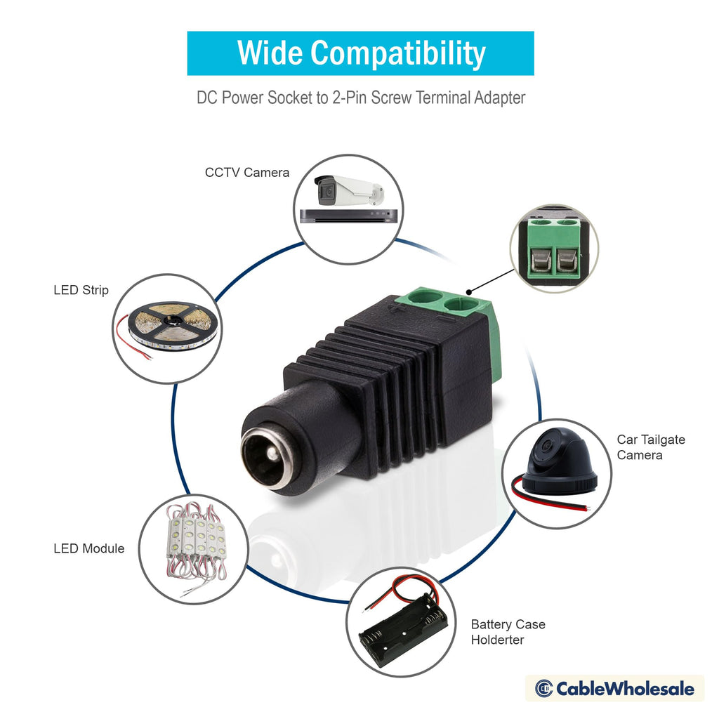 CableWholesale DC Male Power Plug to 2 Pin Terminal (Screw Down) Adapter