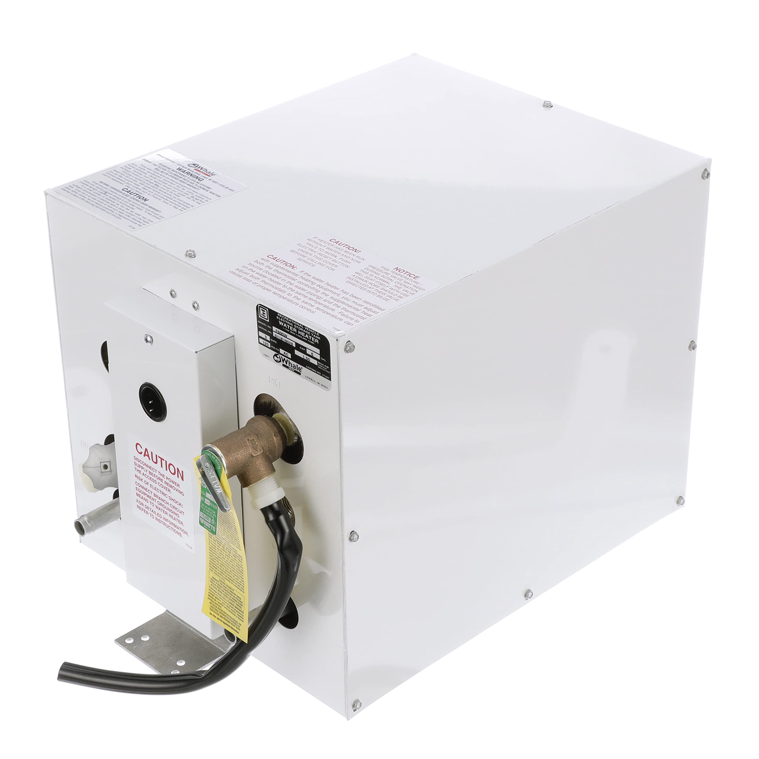 Whale F600W Water Heater, 6 Gallon Capacity, 120V, 1500W, Measures 13 inches W x 19 inches D x 13 inches H