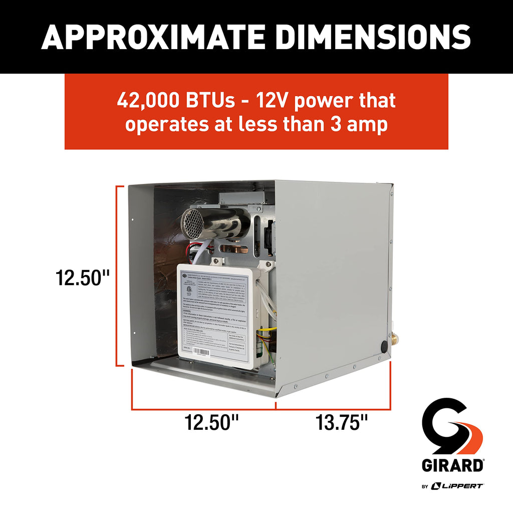 GIRARD Tankless RV Water Heater, 12V Power, 42,000 BTUs, Quiet Operation, Onboard Microprocessor, Digital User Control Panel, Freeze Protection, Easy Installation - 2022107534