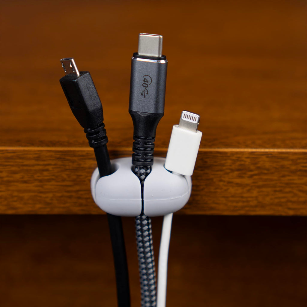 Silicone Desktop Cable Organizer, 3-Slot, Adhesive Backing, Gray