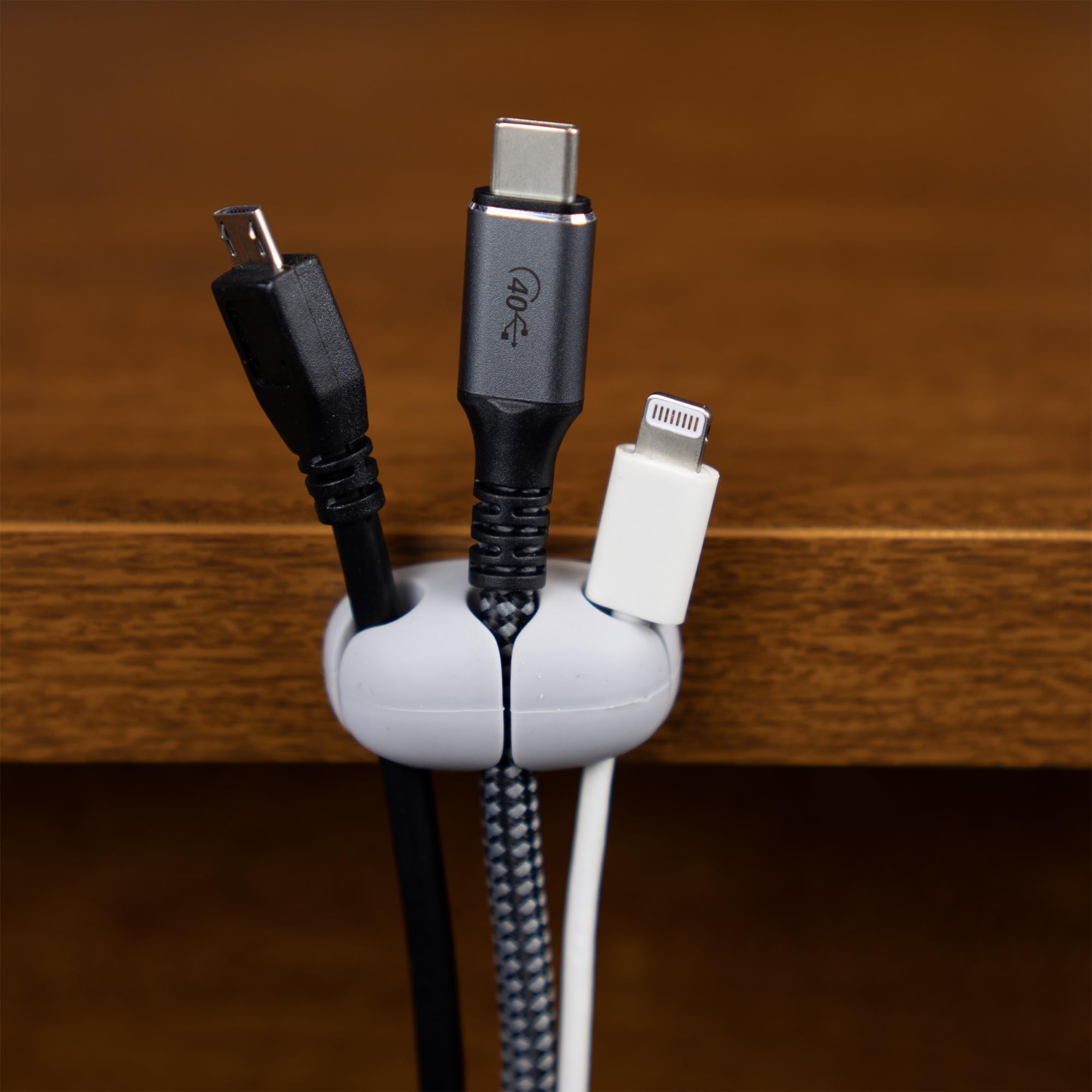 Silicone Desktop Cable Organizer, 3-Slot, Adhesive Backing, Gray