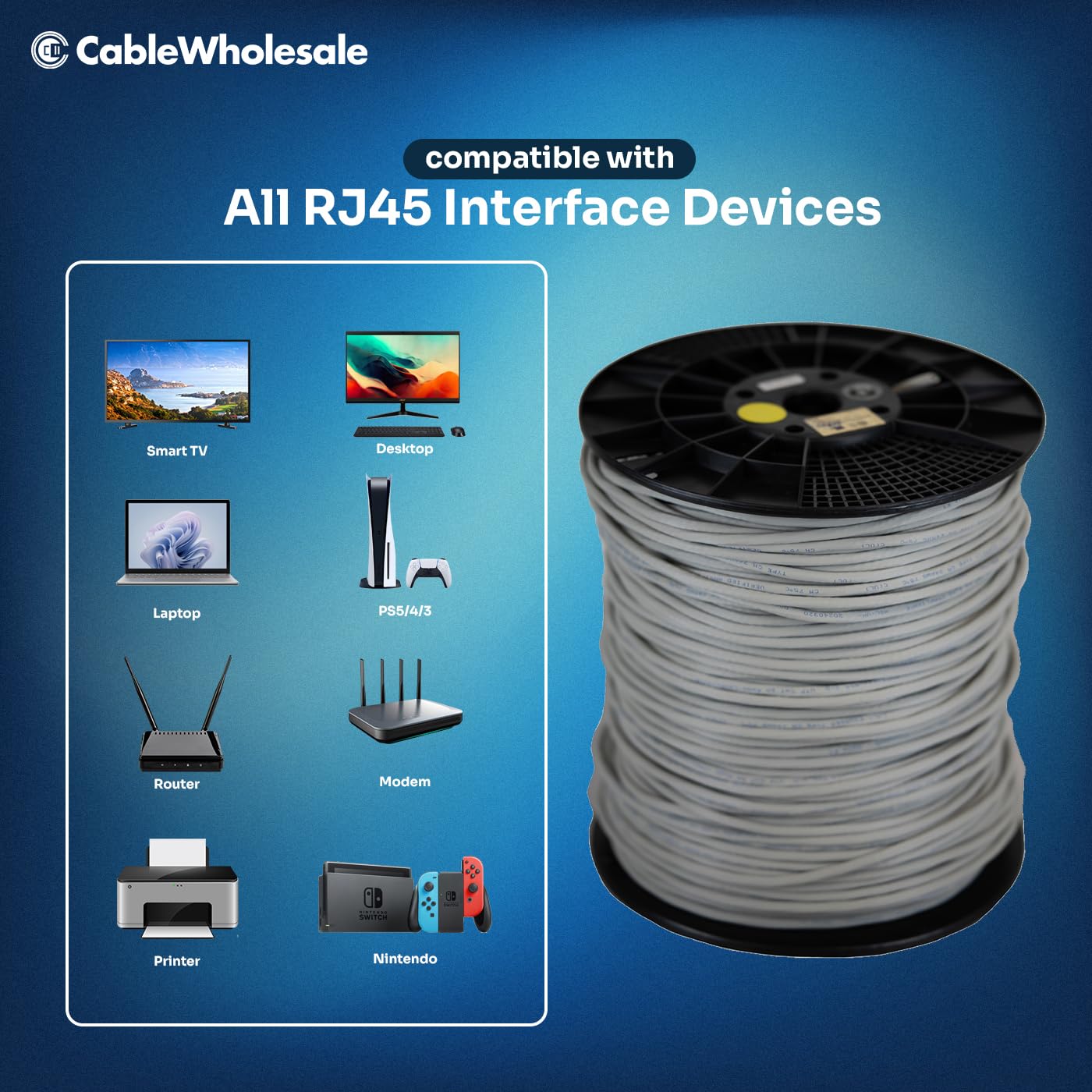 Cat6a Ethernet Cable Spool - High-Speed 500MHz for Networking, 10 Gigabit Stranded, 24AWG UTP (Unshielded Twisted Pair), 1000 Feet, Gray