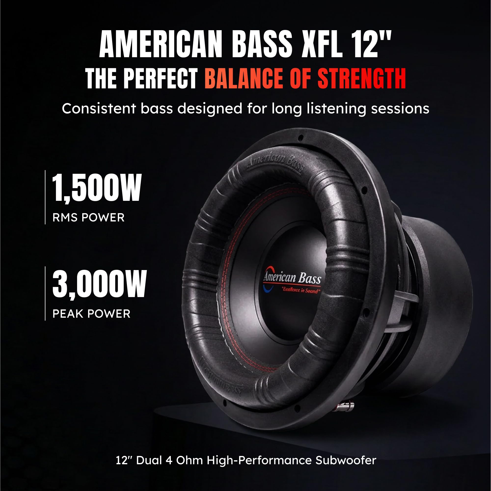 American Bass XFL 12" Car Subwoofer, 4 Ohm, 3000W Max