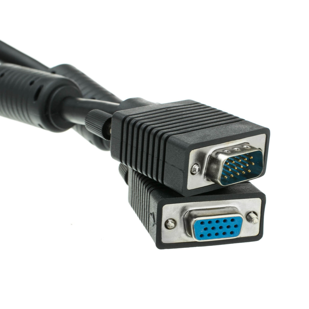CableWholesale VGA Extension Cable SVGA Male to Female HD15 Male to HD15 Female Double Shielded Monitor Video Coaxial Cable with Ferrite core for PC Laptop Projector Video, Black, 3 feet