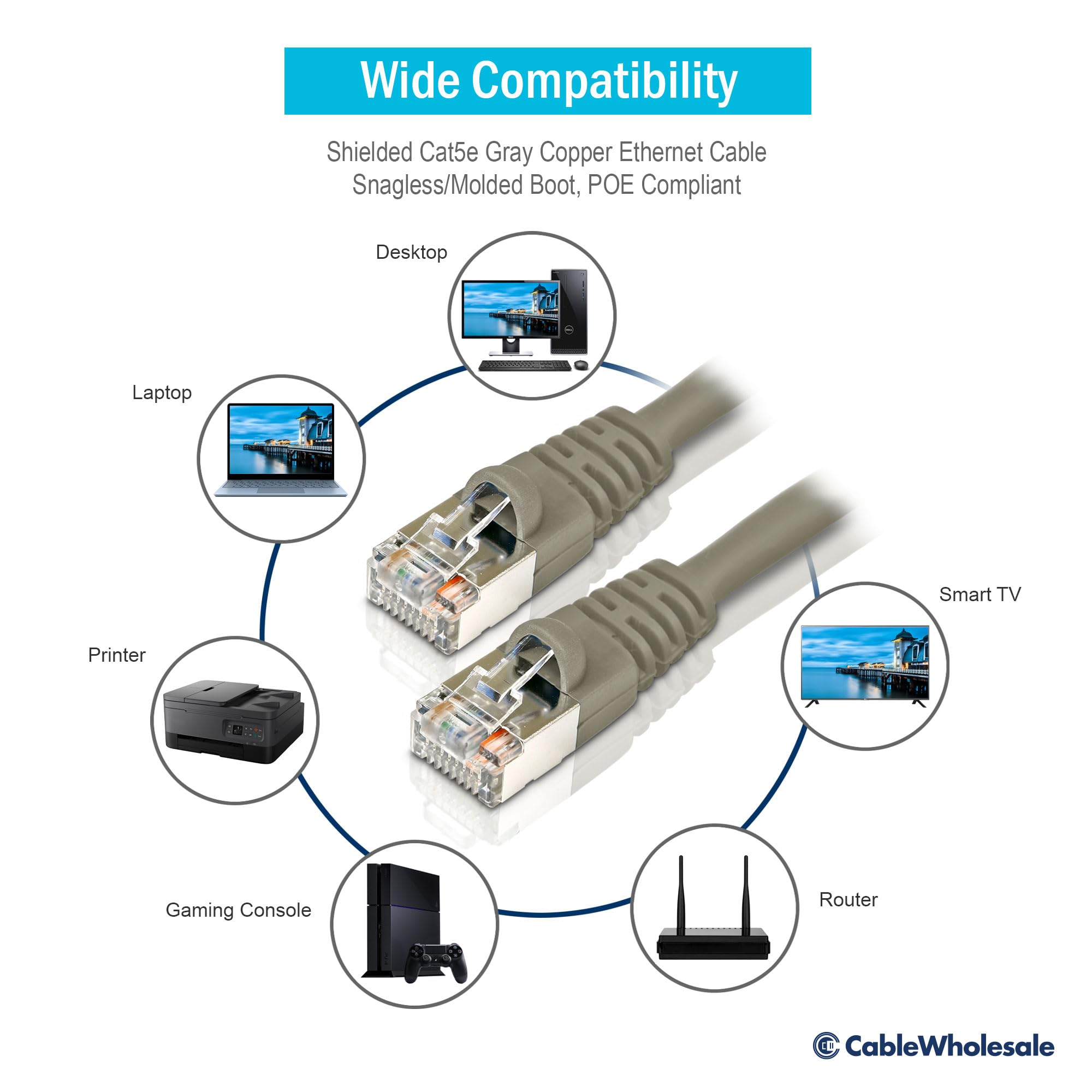 CableWholesale Cat5E 350MHz 50-Feet STP Shielded Cable with Molded Boot, Gray (10X6-52150)