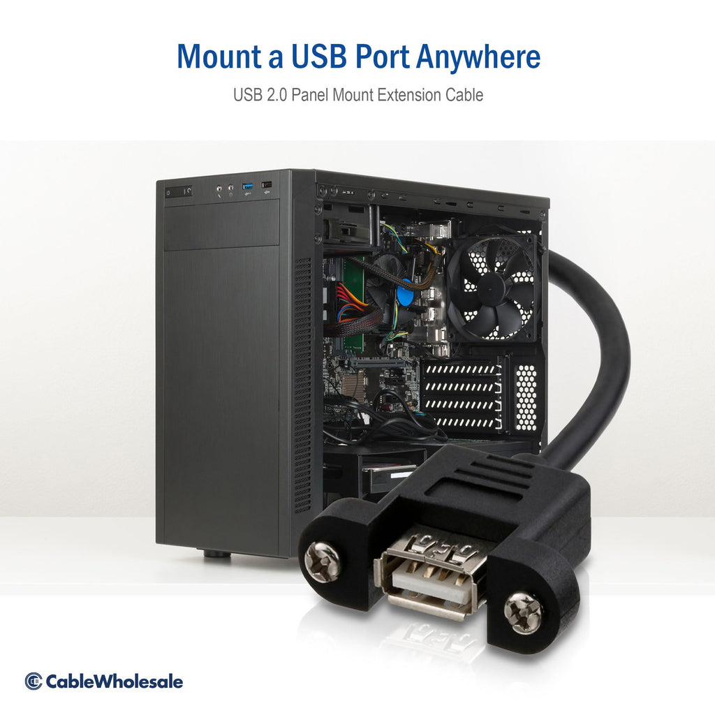 CableWholesale USB 2.0 Panel Mount Extension Cable 28/24 AWG - Type A Male to Female, Black, for Professional and DIY Installations, 3 Feet