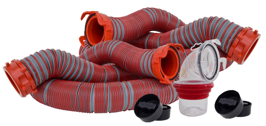 Valterra Viper 20-Foot RV Sewer Hose Kit, Universal Sewer Hose for RV Camper, Includes 2 Attachable 10-Foot Hoses with Rotating Fittings, 90 Degree ClearView Sewer Adapter and 4 Drip Caps