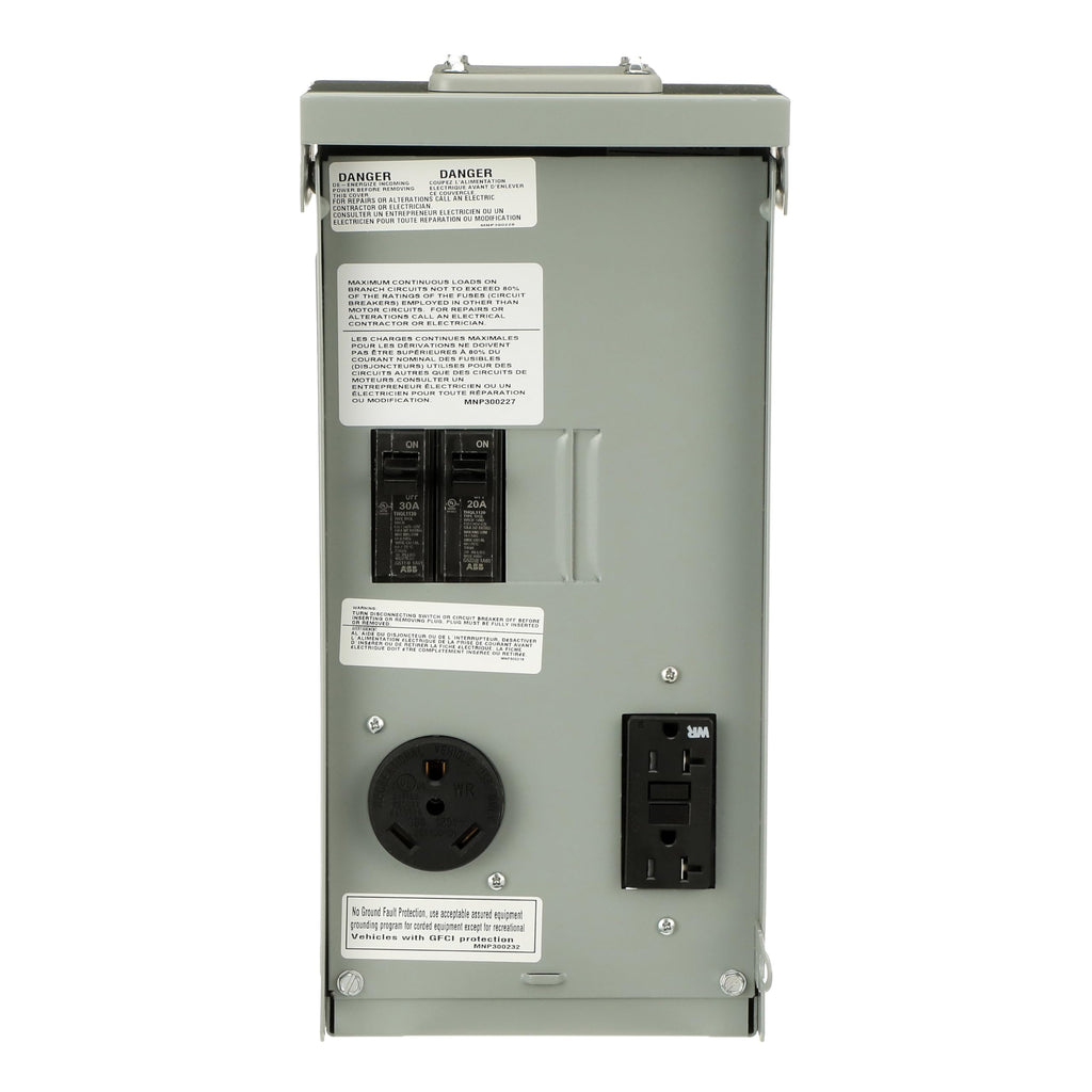 Midwest U041C010P 70A Unmetered Power Pedestal • Outdoor Surface Mount Panel • 30A TT-30R + 20A GFCI Receptacles • Lockable Weatherproof Design • for RV Parks, Campgrounds, and Mobile Homes