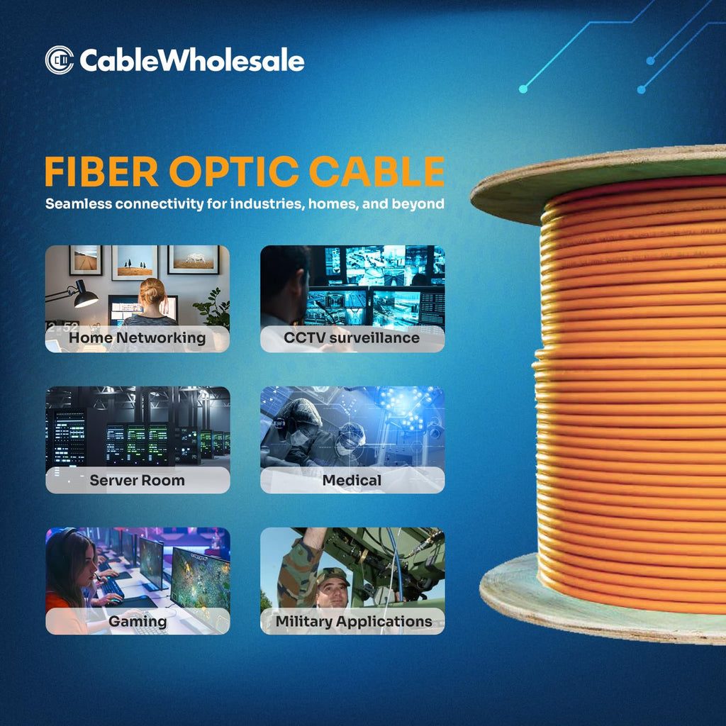 CableWholesale 6 Strand Fiber Optic Cable, Multimode, Orange, 1000ft Spool