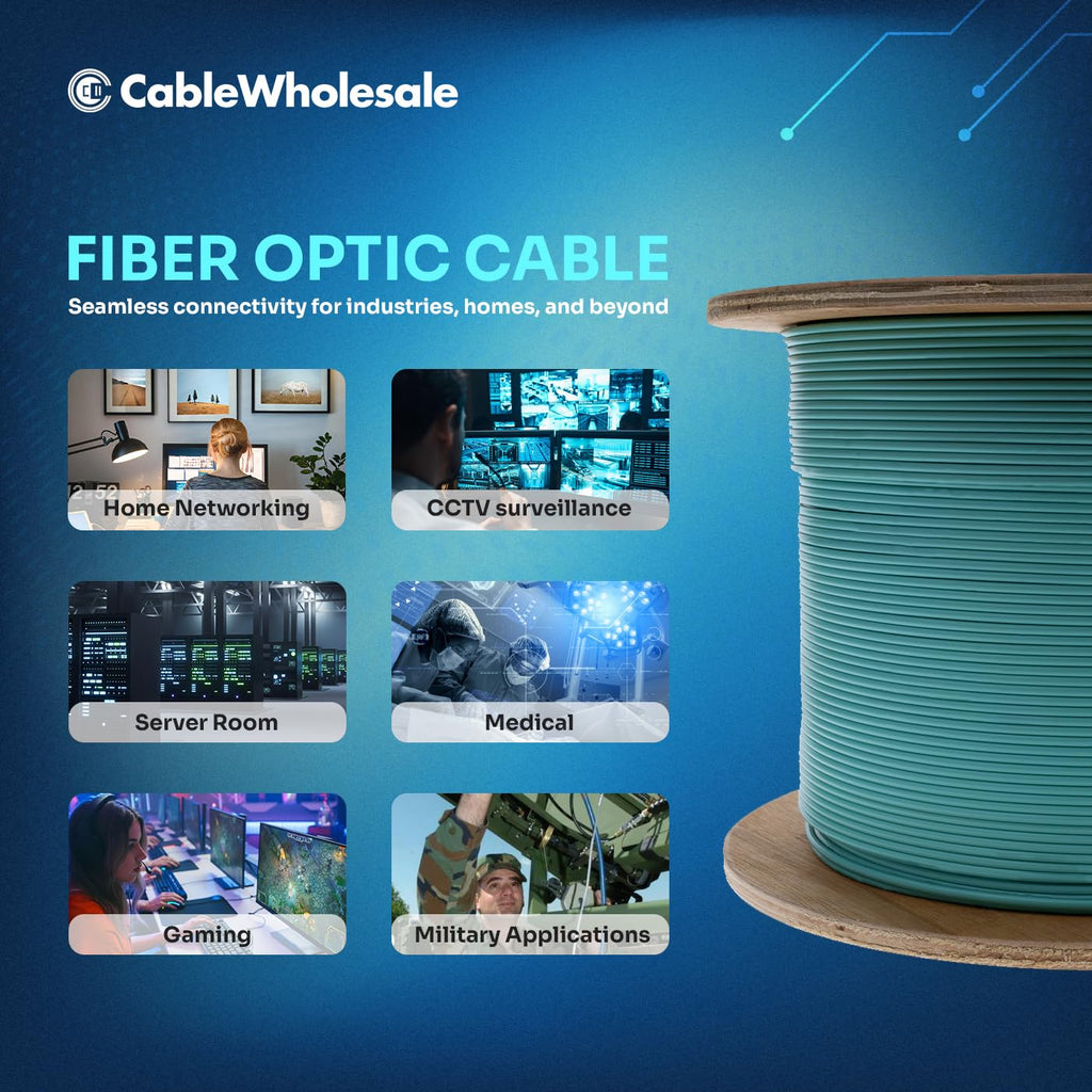 2-Strand Fiber Indoor Distribution Fiber Optic Cable, Multimode 50/125 OM3, Plenum Rated, Aqua, Spool, 1000 feet, CableWholesale
