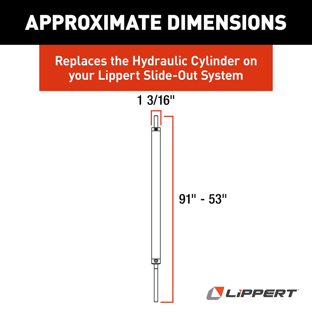 Lippert 53" Hydraulic Cylinder Replacement with 38" Stroke, 1-1/2" Bore, 3/4"-10 Thread for 5th Wheel RV, Travel Trailer, Motorhome Slide-Outs - 342328, Silver