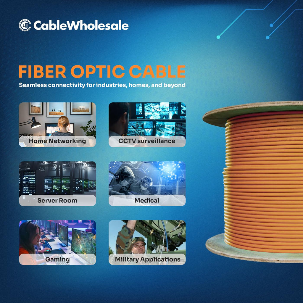 CableWholesale 6 Strand Fiber Optic Cable, Multimode, Orange, 500ft Spool