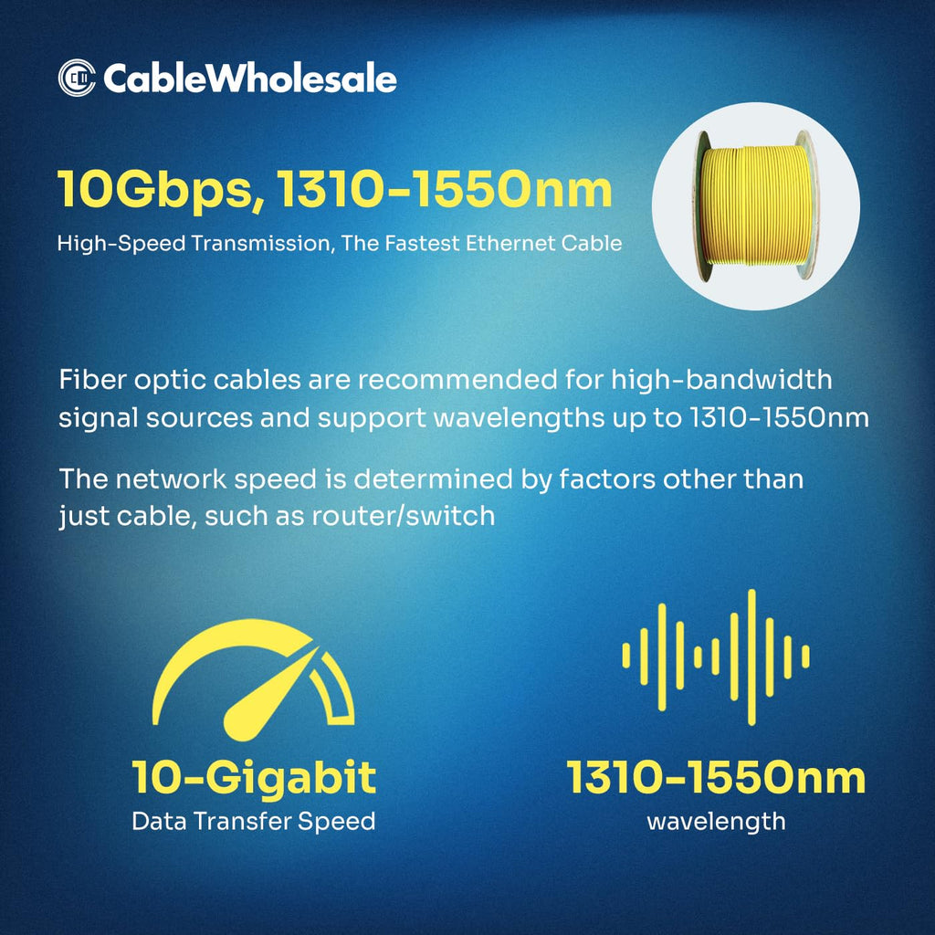 CableWholesale 12-Strand Fiber Optic Cable, Singlemode, Yellow, 500ft Spool
