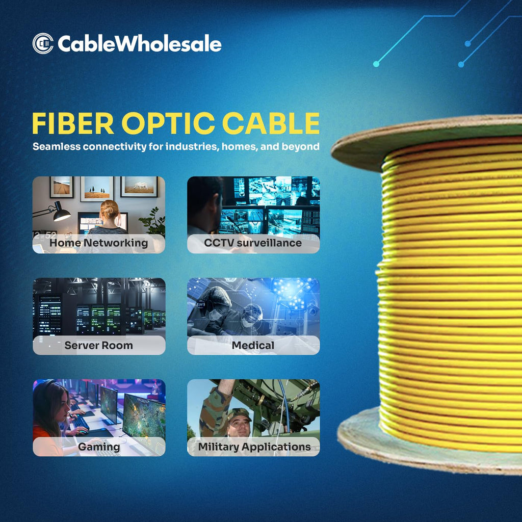 CableWholesale 12-Strand Fiber Optic Cable, Singlemode, Yellow, 500ft Spool