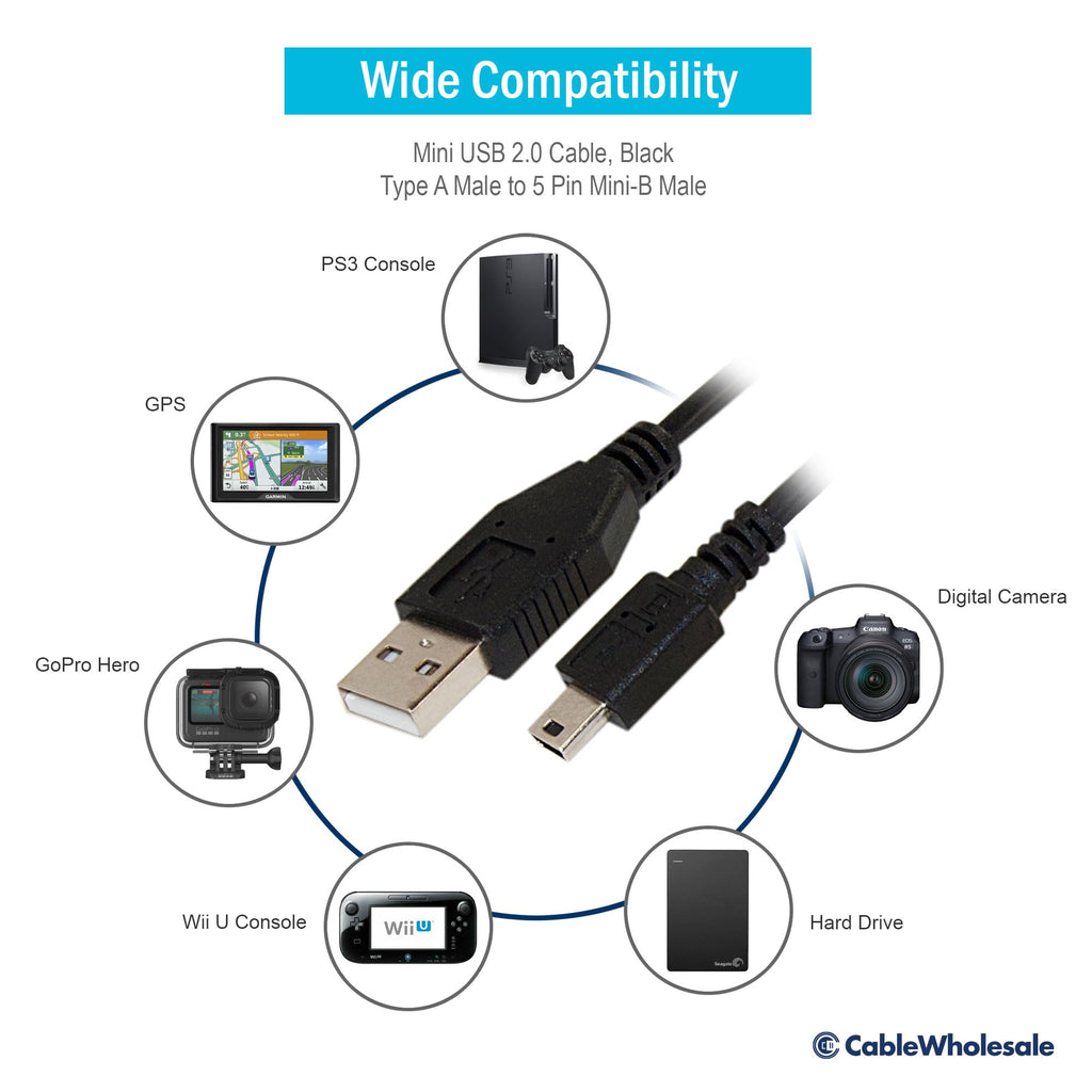 CableWholesale 6 feet Digital Video Camera USB Cable, USB Type A to Mini B, Black