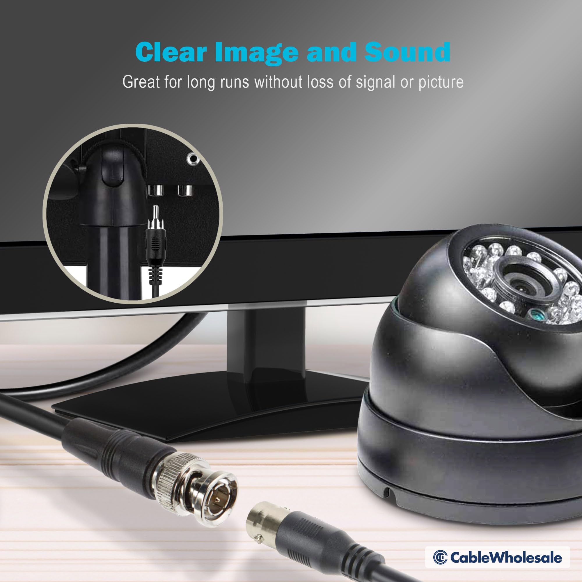 CableWholesale RG59U Coaxial BNC to RCA Video Cable, Black, BNC Male to RCA Male Coax Cable, 75 Ohm, 64% Braid, 3 ft