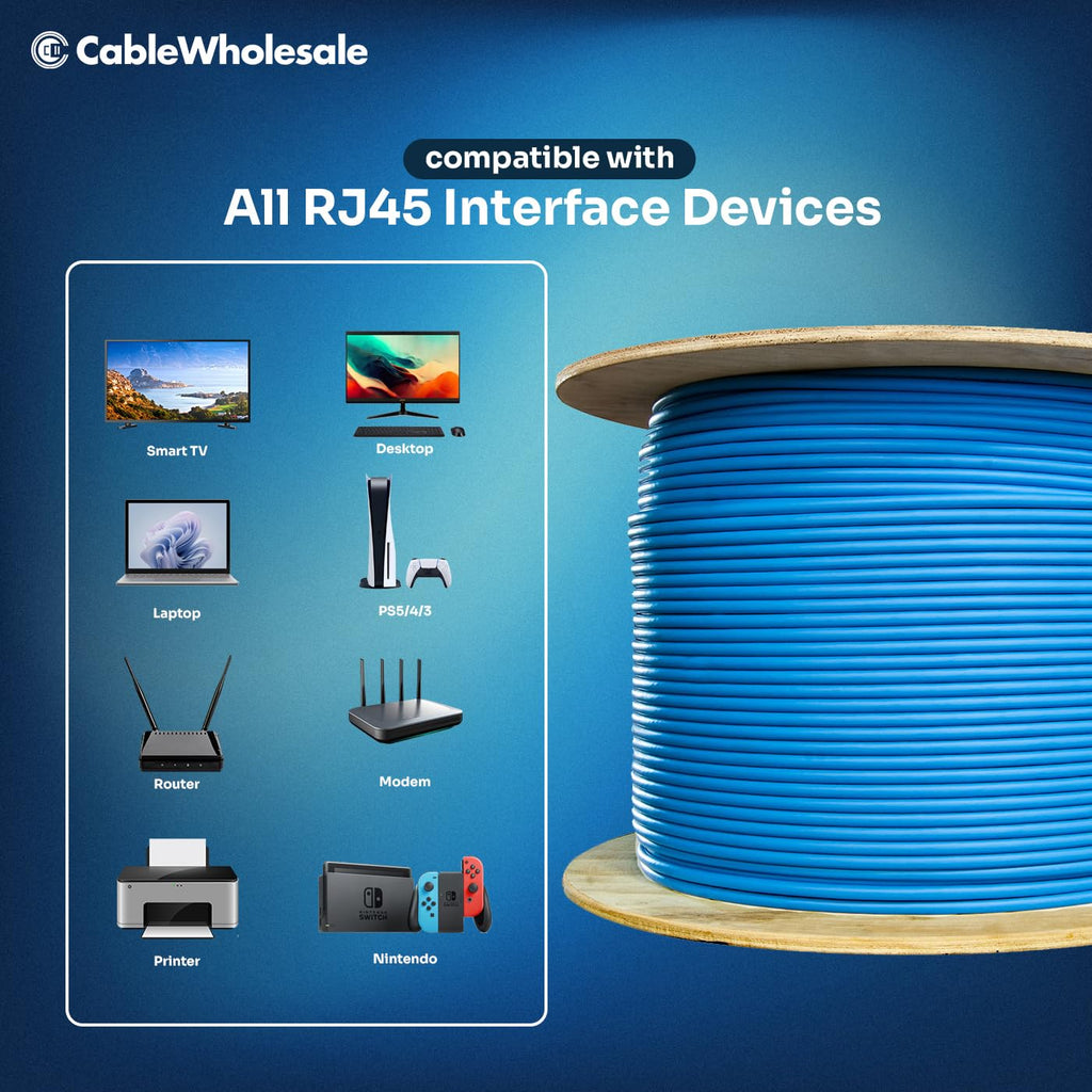 1000 Foot Bulk Shielded Cat6a Ethernet Cable, F/UTP, Stranded Copper, Spool, 26AWG, 500Mhz, 10Gig Network Patch Cable, 1000 feet Spool, Blue, CableWholesale