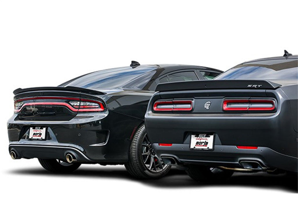 BORLA 140648 Cat-Back Sys. for '15-'23 Dodge Challenger SRT Hellcat 6.2L V8 AT/MT RWD With MDS (cyl. deact.) Valves. BORLA Has Valve Simulators. BORLA Does NOT Include Tips Use Factory Bezel/Valance.