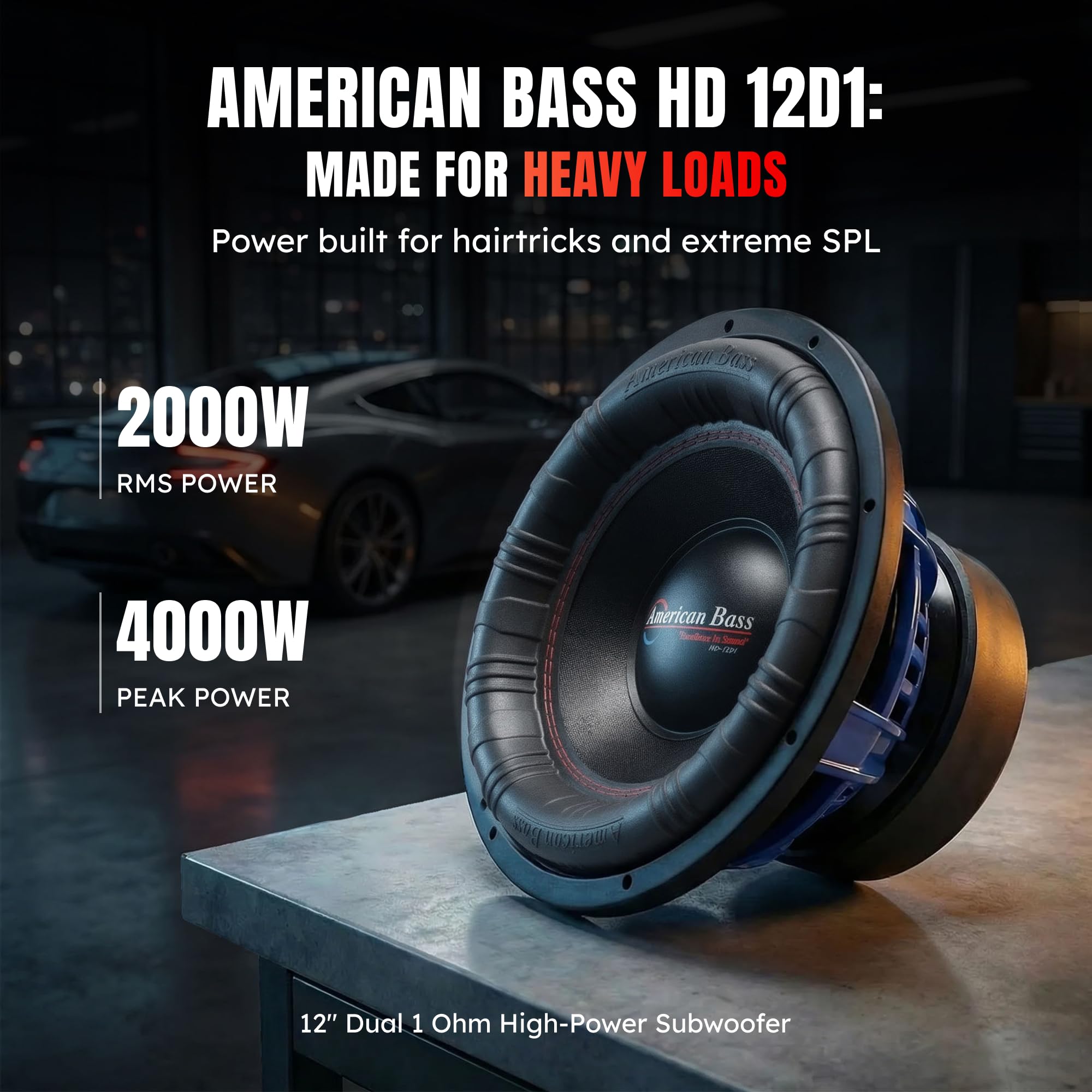 American Bass HD 12" Car Subwoofer, 1 Ohm, 4000W Max