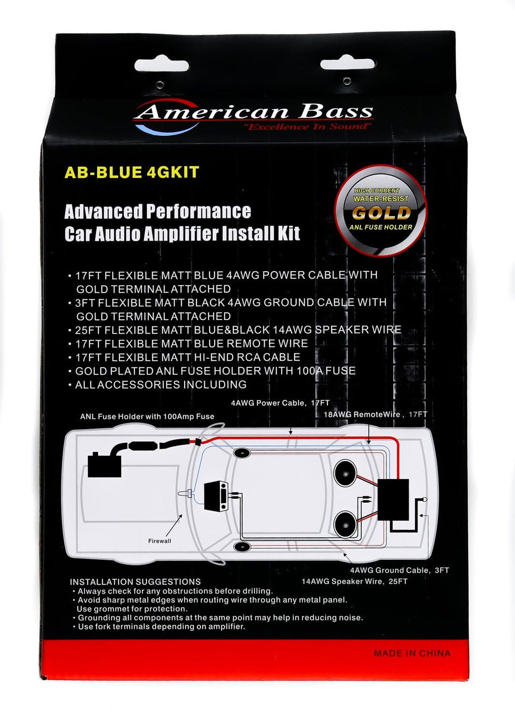 American Bass 4 Gauge CCA Amplifier Kit (Blue)