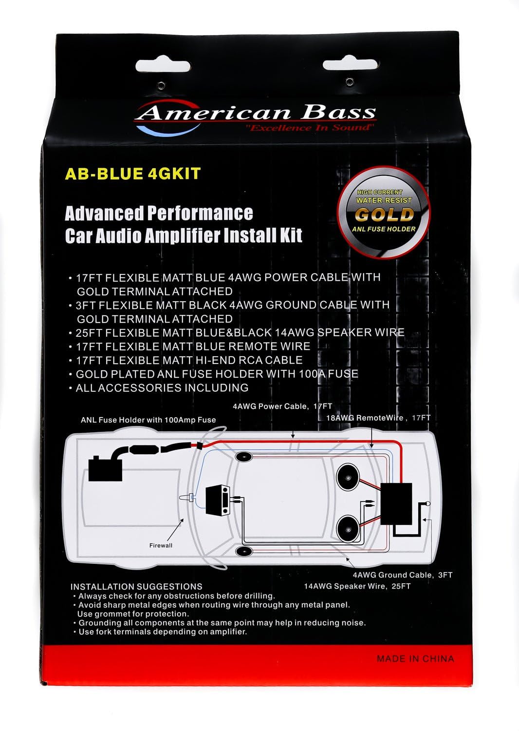 American Bass 4 Gauge CCA Amplifier Kit (Blue)