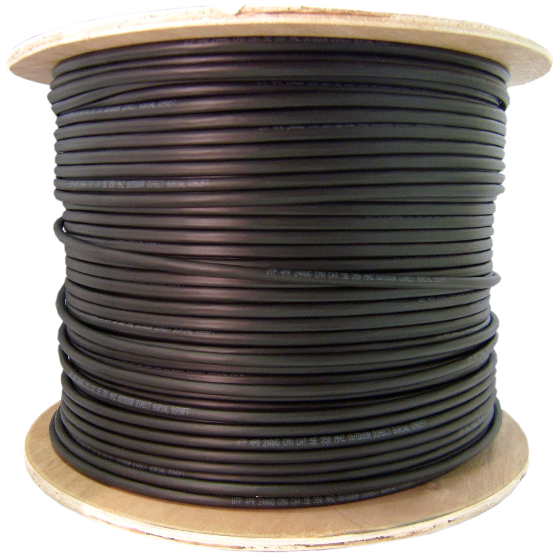 Direct Burial/Outdoor Rated Cat5e Black Ethernet Cable, Solid, CMX, Waterproof Tape, 24 AWG UTP (Unshielded Twisted Pair), Spool, 1000 Foot